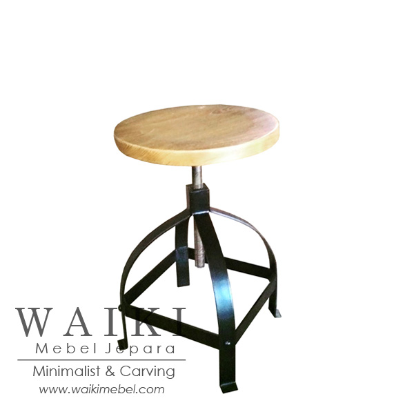  Kursi  Kayu Besi  Swivel Iron Wood Stool Rustic Furniture 